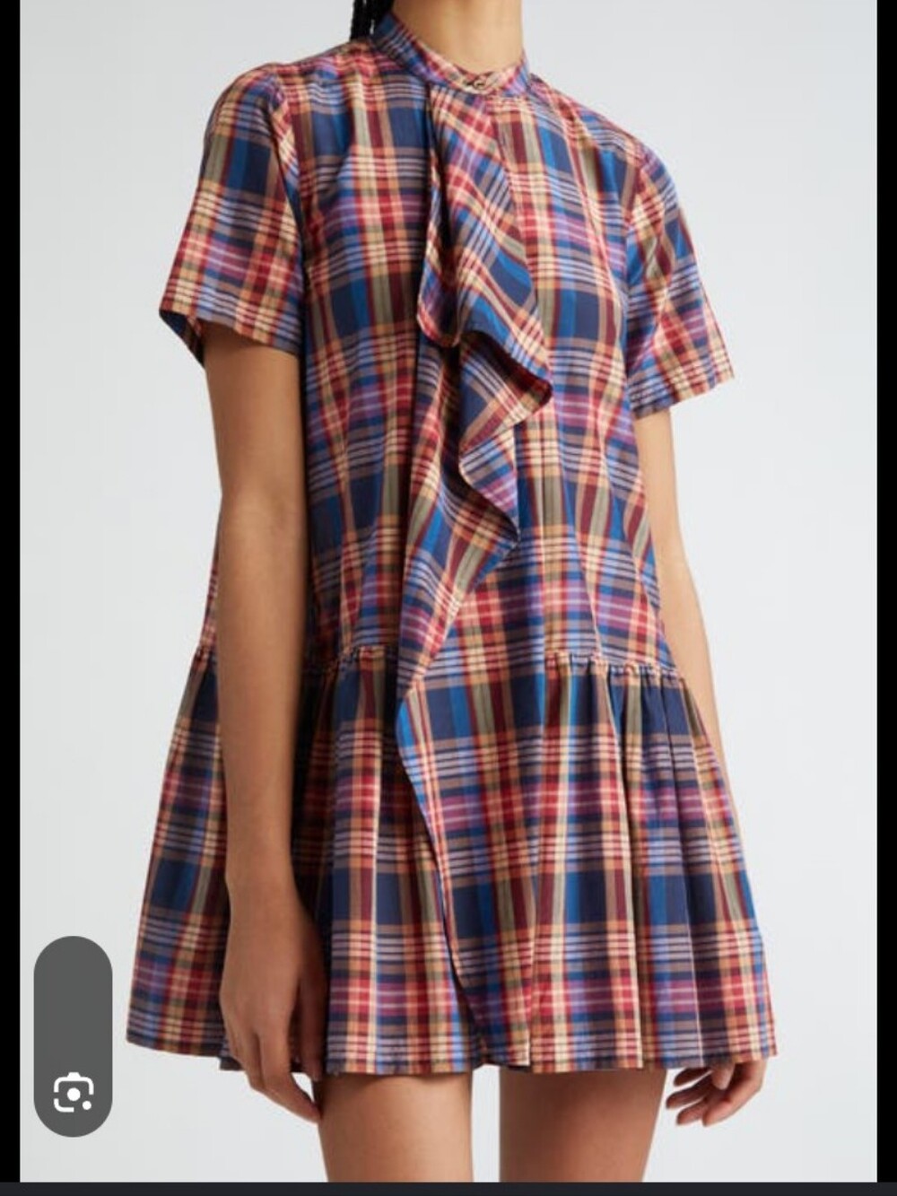 Ulla Johnson Adalyn Ruffle Down The Front Button Front Plaid Mini Dress sz 2